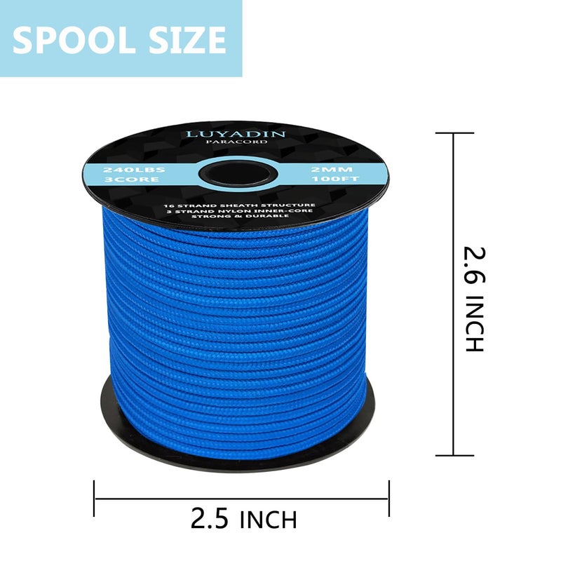 LUYADIN Paracord 240lb - Diameter 2mm Micro Utility Cord -3 Strand Parachute Spool Cord - 100ft 200ft,Paracord for Camping,Hiking,Fishing,Outdoor and DIY - Image 2